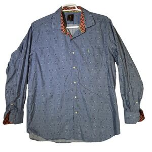 TailorByrd Shirt Mens 2XL Blue Geometric Long Sleeve Button Up Contrast Trim